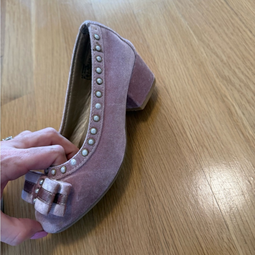 Sam Edelman Mauve Velvet Flats with Bow and Pearls kids girls shoes - Picture 7 of 14